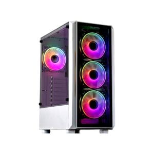 Carcasa Pro Gaming Bastion, Alba, Middle Tower, ATX, fara sursa, controller ARGB, telecomanda