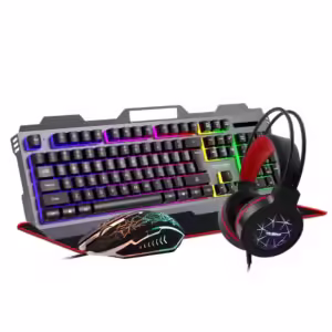 Kit 4 in 1 Pro Gaming K450, Mouse, Tastatura, Casti, Mousepad, RGB, USB