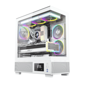Carcasa Pro Gaming Kian White, Cube Tower, ATX, fara sursa, 6x ARGB FAN, Controller ARGB, Display temperatura CPU/GPU